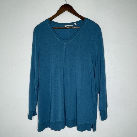 Soft Surroundings Sweater Blue Petite Large Long Sleeve V-Neck Turquoise - Picture 1 of 7